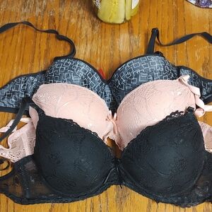 Elegant Lace Black and Pink Bra Set